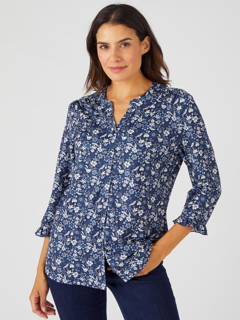 Chemisier Femme En Maille Chaude Damart - Imprimé Fleuri - Manches Longues - 92% Polyester Recyclé