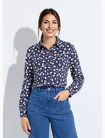 Chemisier maille chaude imprimé fleuri