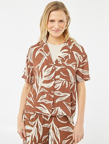 Chemisier maille crêpée manches courtes à motif