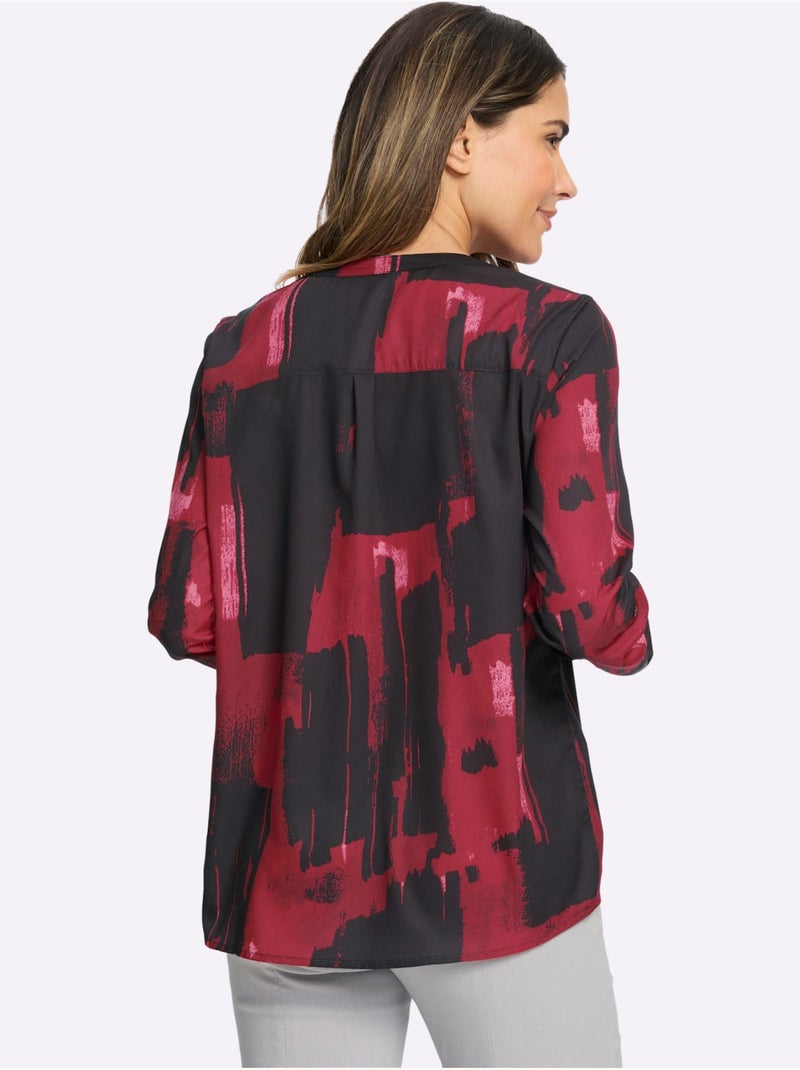 Chemisier Manches 3/4 Retroussables - Taille Standard - Moda Vilona Noir Rouge - Kiabi