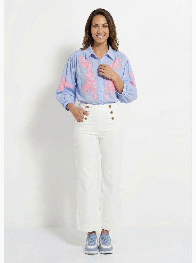 Chemisier manches amples broderies fluo - AFIBEL Bleu Rose - Kiabi