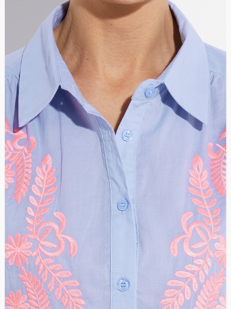 Chemisier manches amples broderies fluo - AFIBEL Bleu Rose - Kiabi
