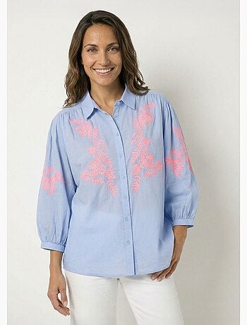 Chemisier manches amples broderies fluo