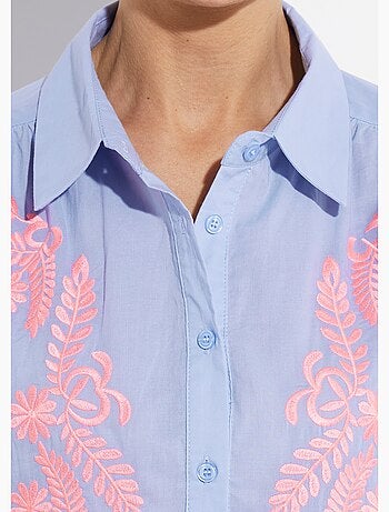 Chemisier manches amples broderies fluo