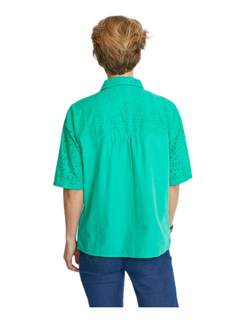 Chemisier manches courtes brodé Vert - Kiabi