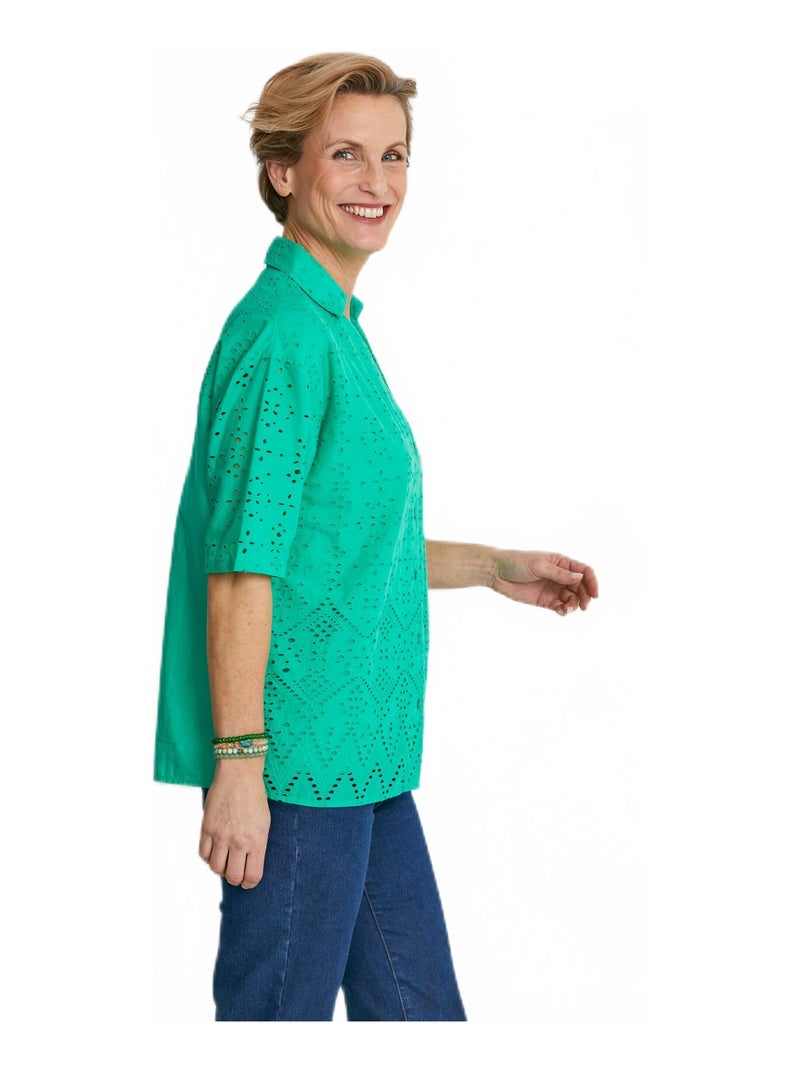 Chemisier manches courtes brodé Vert - Kiabi