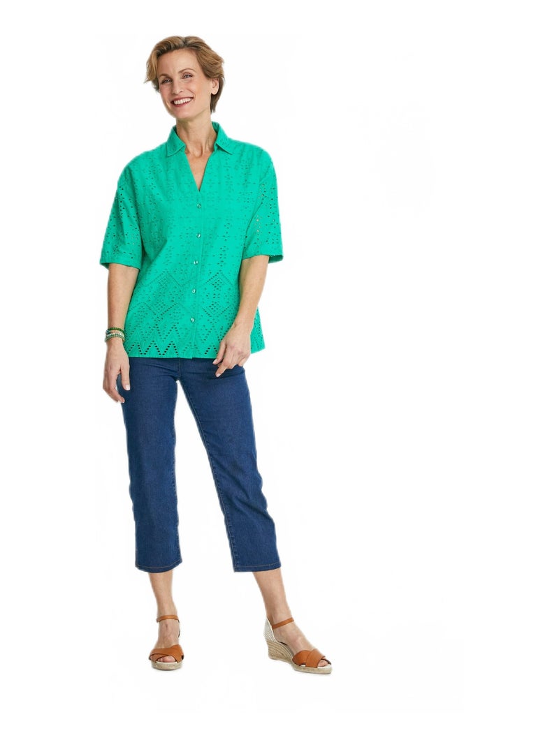 Chemisier manches courtes brodé Vert - Kiabi