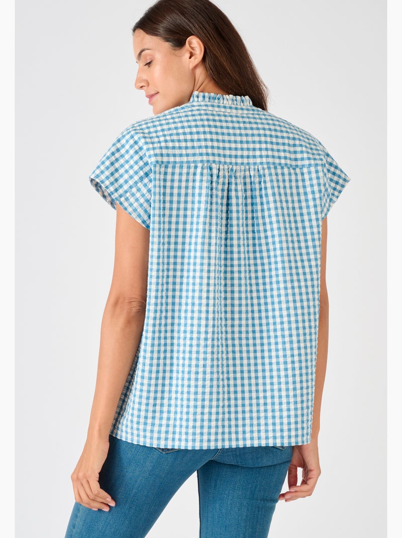 Chemisier manches courtes en tissu gaufré - Damart Bleu - Kiabi