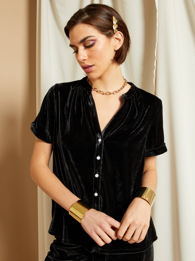 Chemisier manches courtes en velours noir - Kiabi