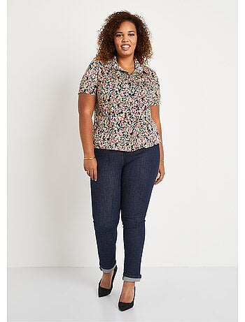 Chemisier manches courtes satin fleuri