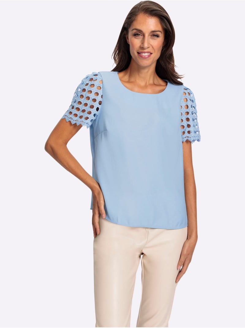Chemisier Manches En Dentelle - Taille Standard - Helline Bleu ciel - Kiabi
