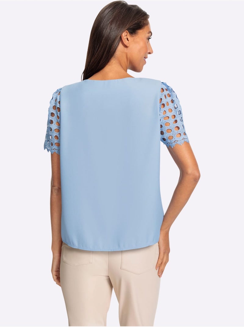 Chemisier Manches En Dentelle - Taille Standard - Helline Bleu ciel - Kiabi