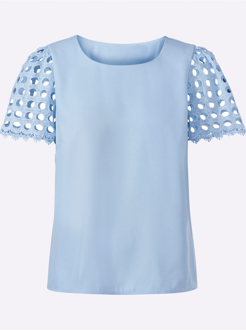 Chemisier Manches En Dentelle - Taille Standard - Helline Bleu ciel - Kiabi