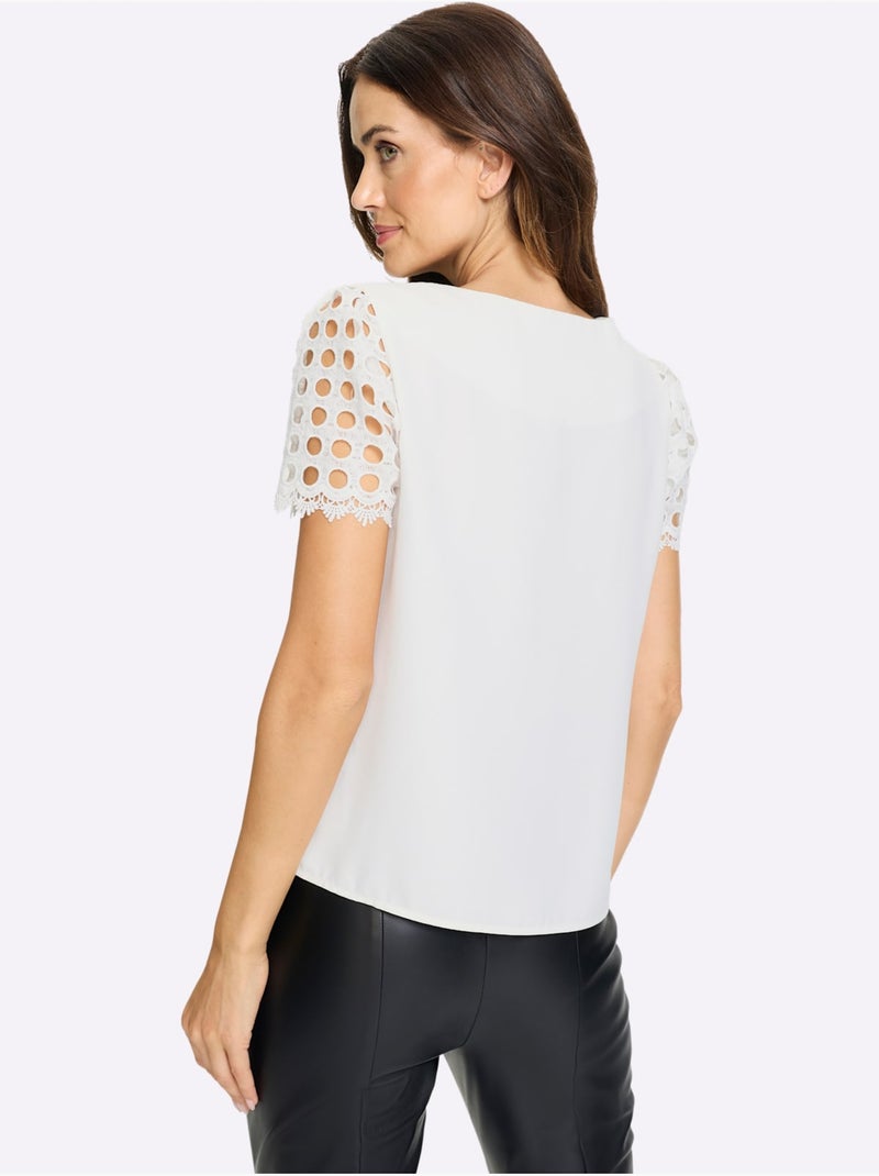 Chemisier Manches En Dentelle - Taille Standard - Helline Ecru - Kiabi