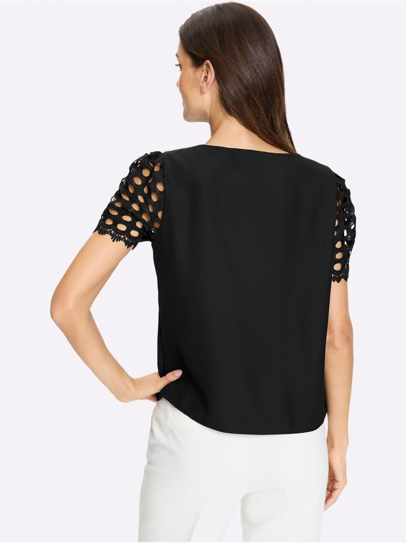 Chemisier Manches En Dentelle - Taille Standard - Helline Noir - Kiabi