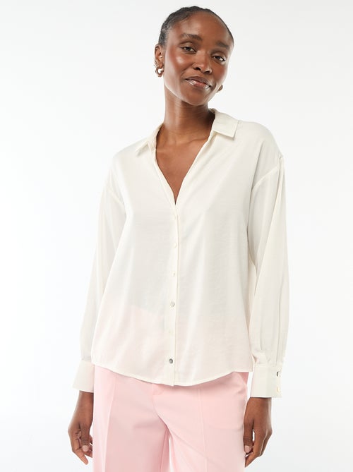 Chemisier manches longues en satin uni - Kiabi