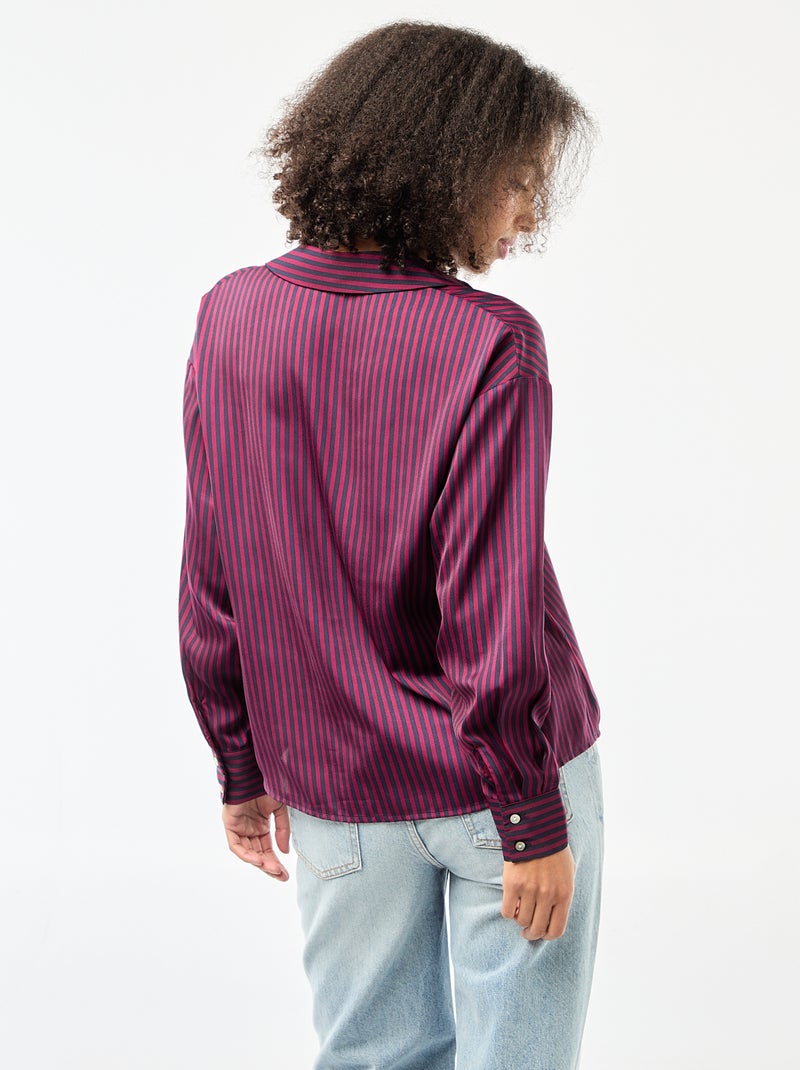 Chemisier manches longues en satin uni Bleu - Kiabi