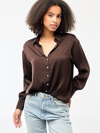 Chemisier manches longues en satin uni
