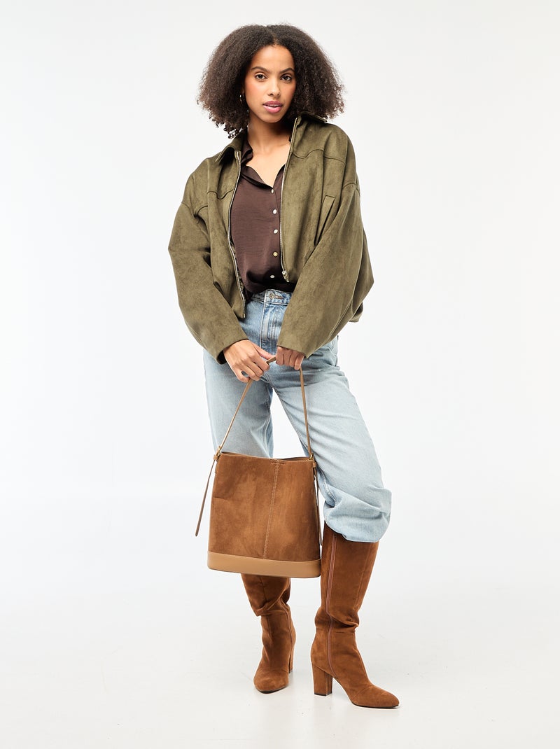 Chemisier manches longues en satin uni Marron - Kiabi