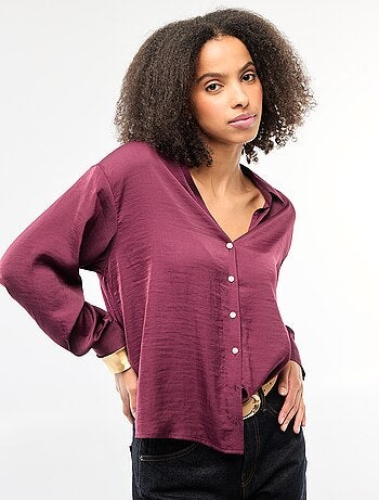 Chemisier manches longues en satin uni