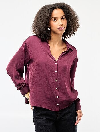 Chemisier manches longues en satin uni