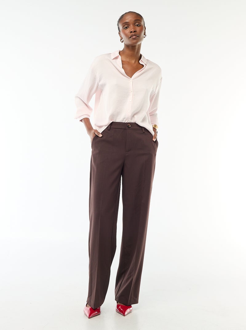 Chemisier manches longues en satin uni Rose - Kiabi
