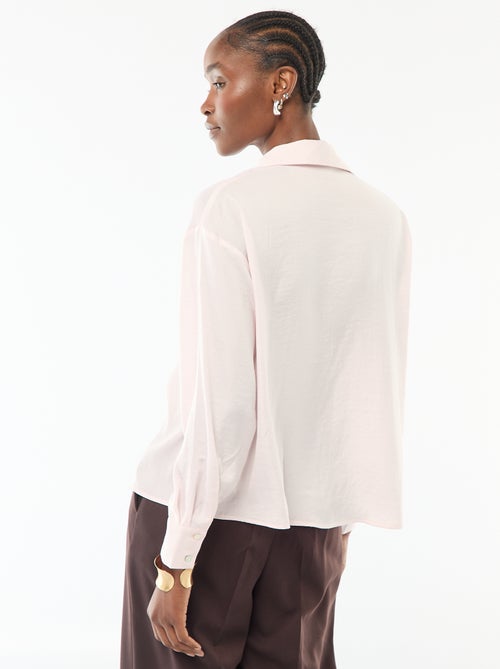 Chemisier manches longues en satin uni - Kiabi