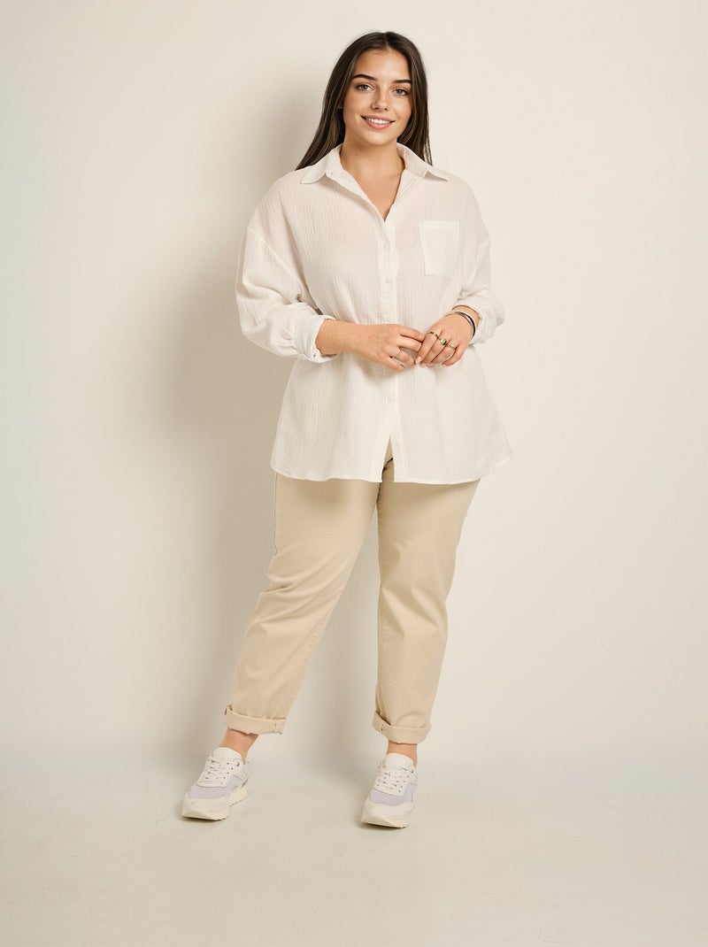 Chemisier manches longues, gaze de coton Blanc - Kiabi