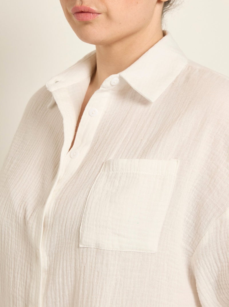 Chemisier manches longues, gaze de coton Blanc - Kiabi