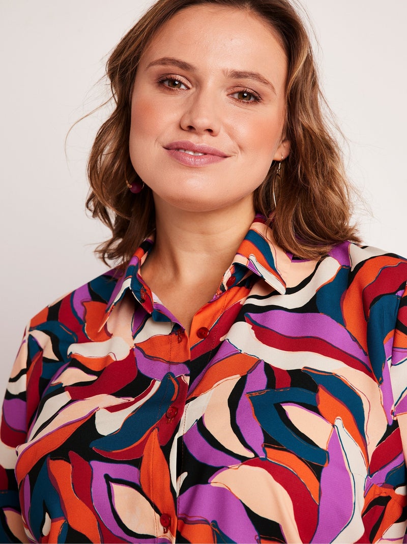 Chemisier manches longues motif feuilles Orange - Kiabi