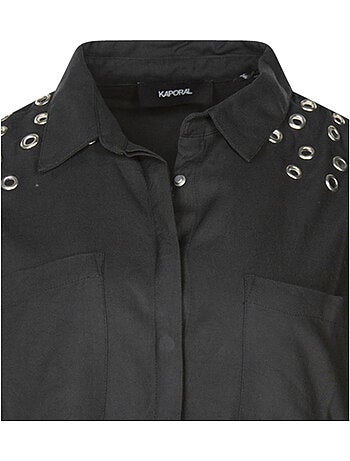 Chemisier manches longues noir à coupe large avec col à rabats et 2 poches