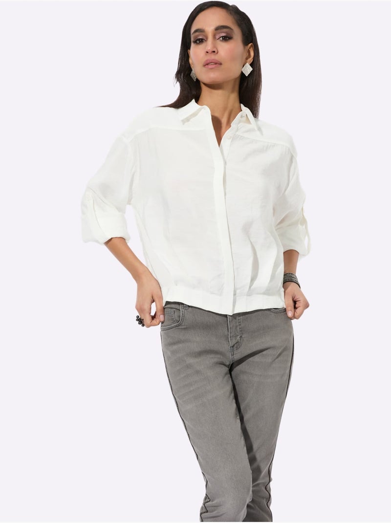 Chemisier Mélange De Modal Doux - Taille Standard - Helline Ecru - Kiabi