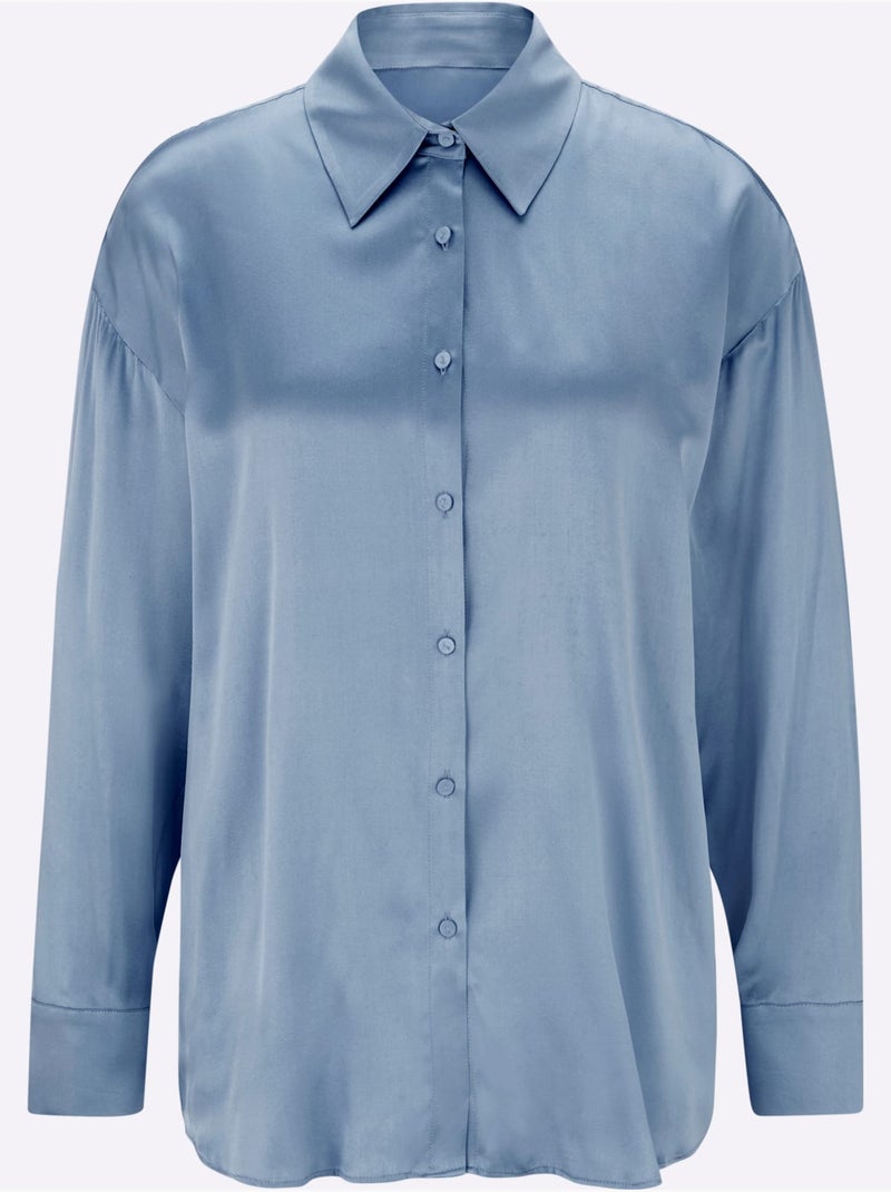 Chemisier Mélange De Soie Et Viscose De Qualité - Taille Standard - Helline Bleu - Kiabi