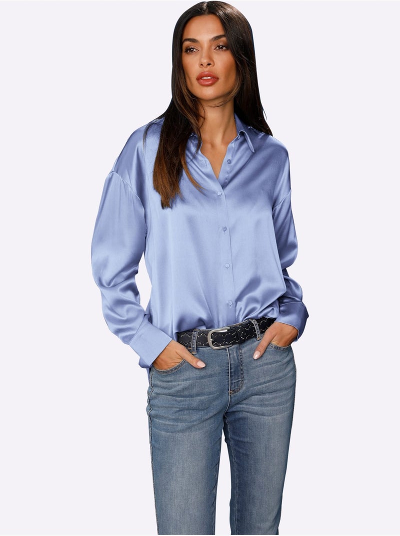 Chemisier Mélange De Soie Et Viscose De Qualité - Taille Standard - Helline Bleu - Kiabi
