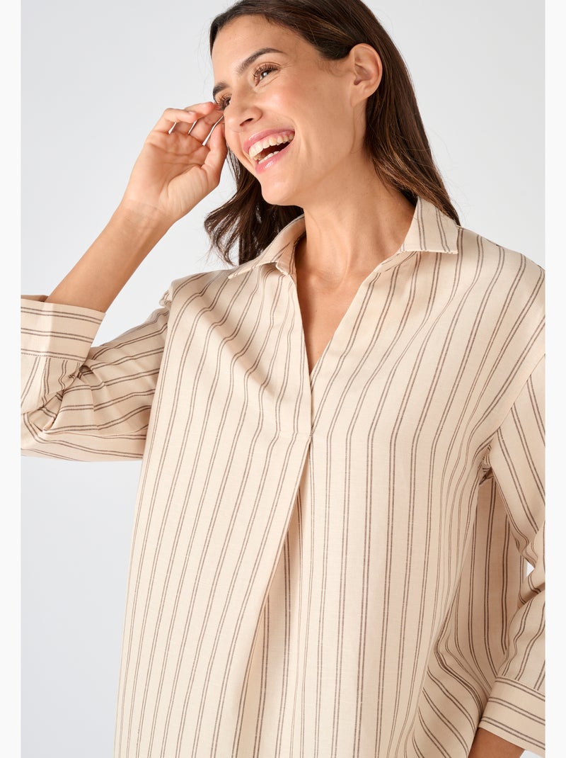 Chemisier mélange lin et viscose - Damart Marron - Kiabi