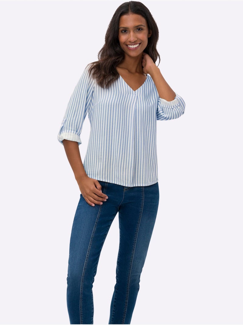 Chemisier Motif à Rayures Mode - Taille Standard - Helline Bleu Ecru - Kiabi