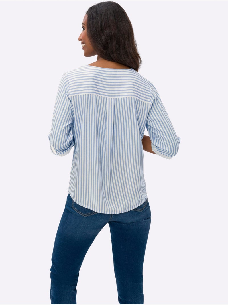Chemisier Motif à Rayures Mode - Taille Standard - Helline Bleu Ecru - Kiabi
