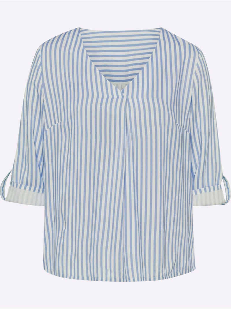 Chemisier Motif à Rayures Mode - Taille Standard - Helline Bleu Ecru - Kiabi