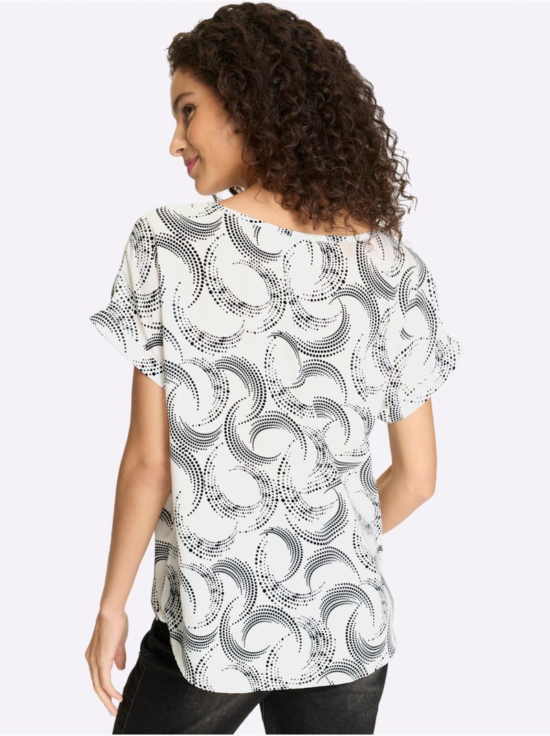 Chemisier Motif Abstrait - Taille Standard - Helline Noir Ecru Noir - Kiabi