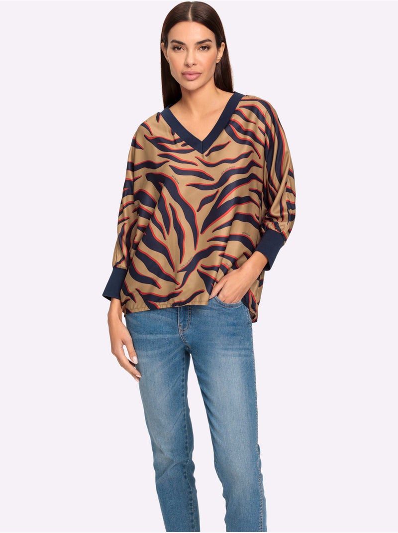 Chemisier Motif Animal Tendance - Taille Standard - Helline Bleu Marron - Kiabi