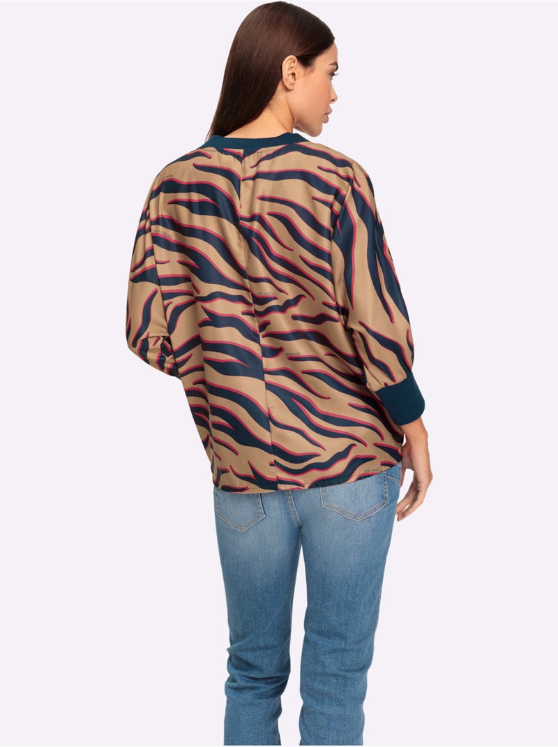 Chemisier Motif Animal Tendance - Taille Standard - Helline Bleu Marron - Kiabi