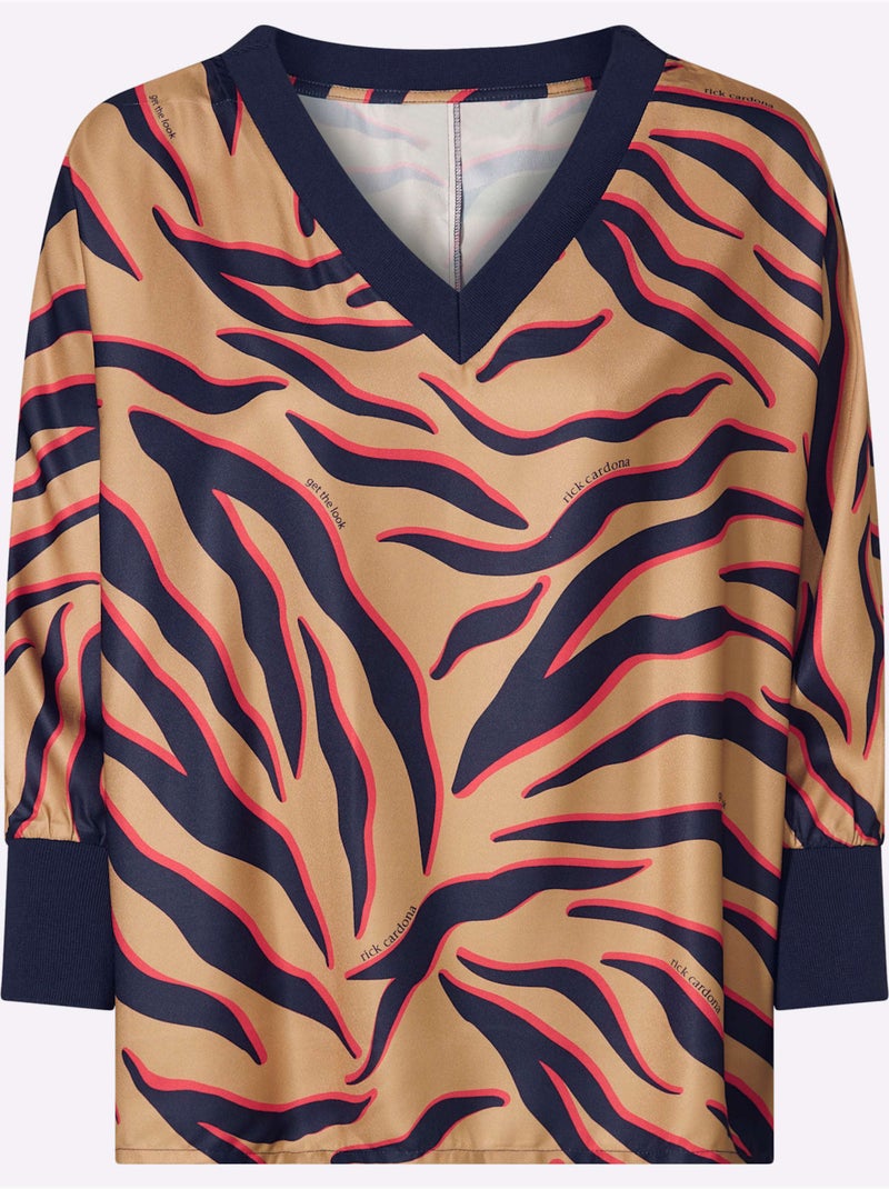 Chemisier Motif Animal Tendance - Taille Standard - Helline Bleu Marron - Kiabi