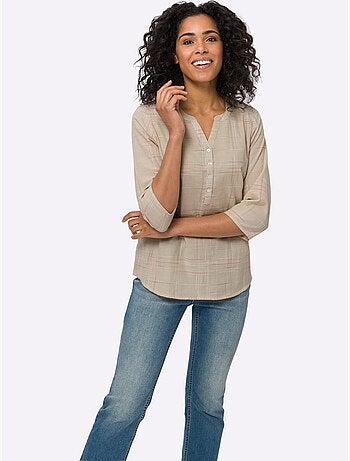 Chemisier Motif Carreaux, Dégradé De Couleurs Tendance - Taille Standard - Moda Vilona