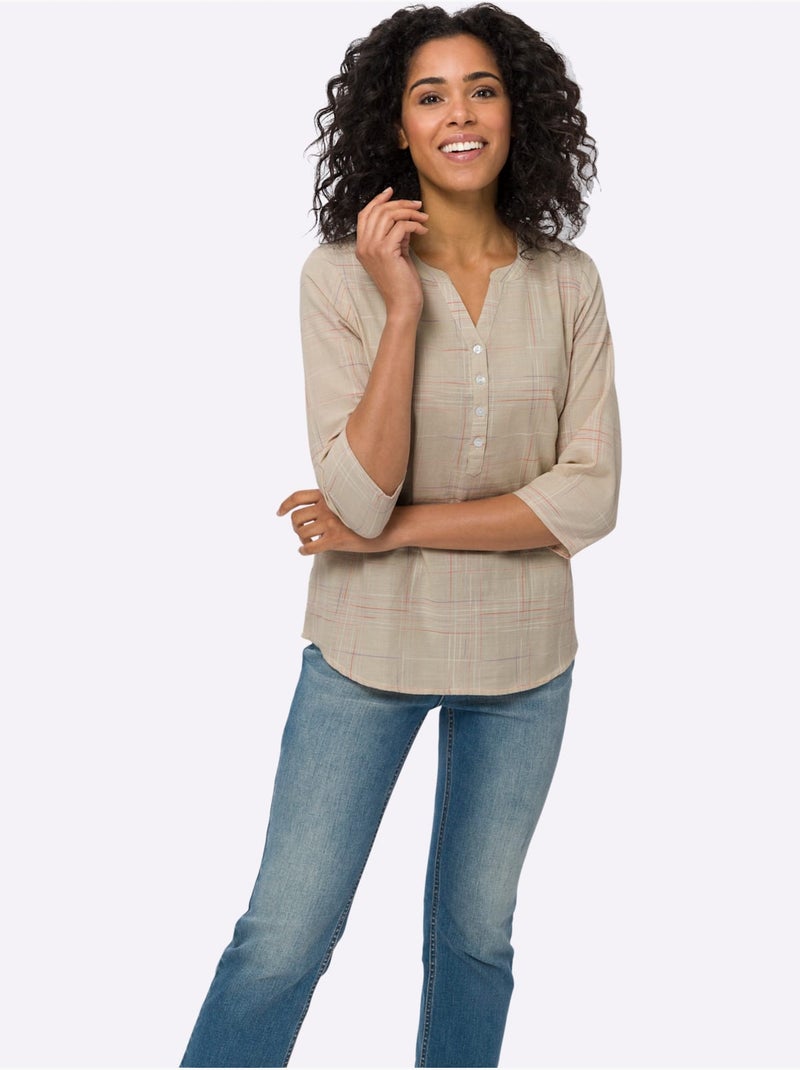 Chemisier Motif Carreaux, Dégradé De Couleurs Tendance - Taille Standard - Moda Vilona Brique/Sable - Kiabi
