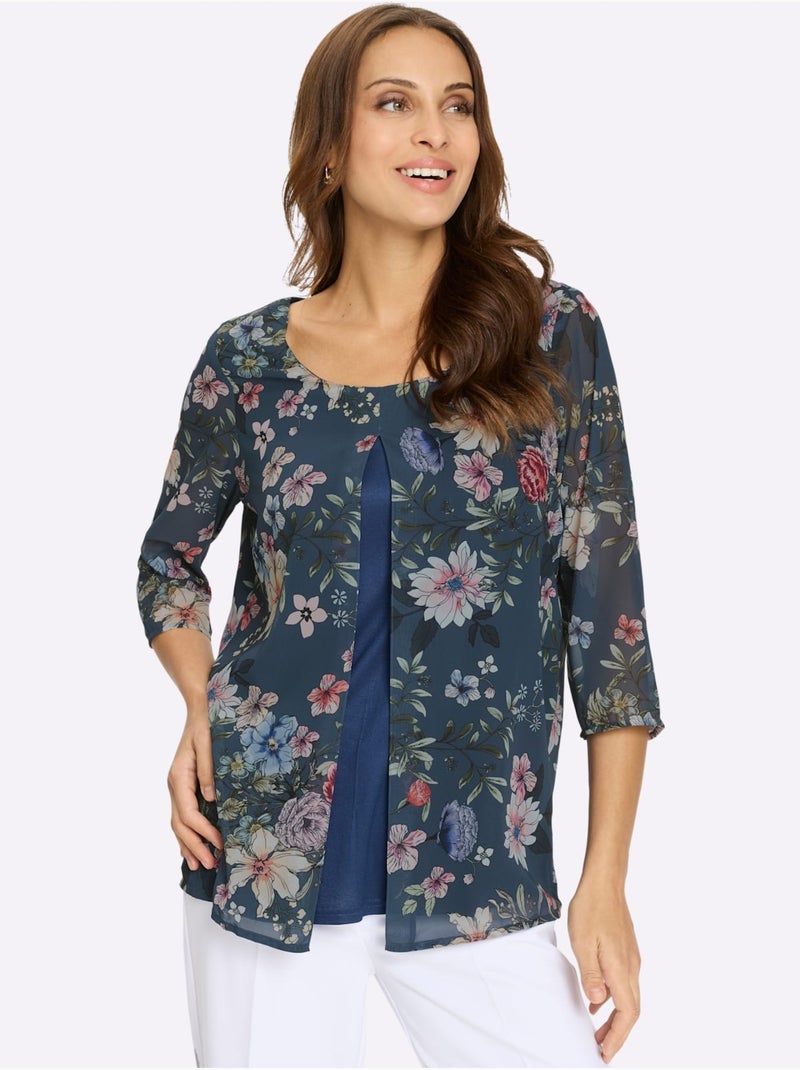 Chemisier Motif Féminin - Taille Standard - Witt Bleu Blanc - Kiabi