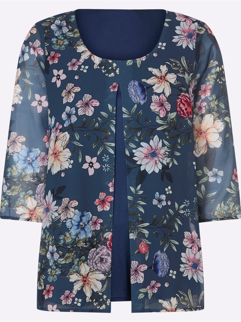 Chemisier Motif Féminin - Taille Standard - Witt Bleu Blanc - Kiabi