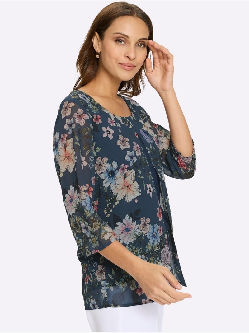 Chemisier Motif Féminin - Taille Standard - Witt Bleu Blanc - Kiabi