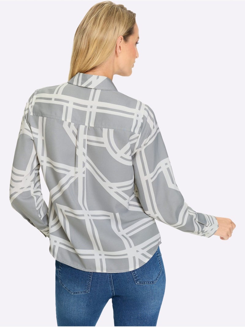 Chemisier Motif Graphique - Taille Standard - Helline Gris Ecru - Kiabi