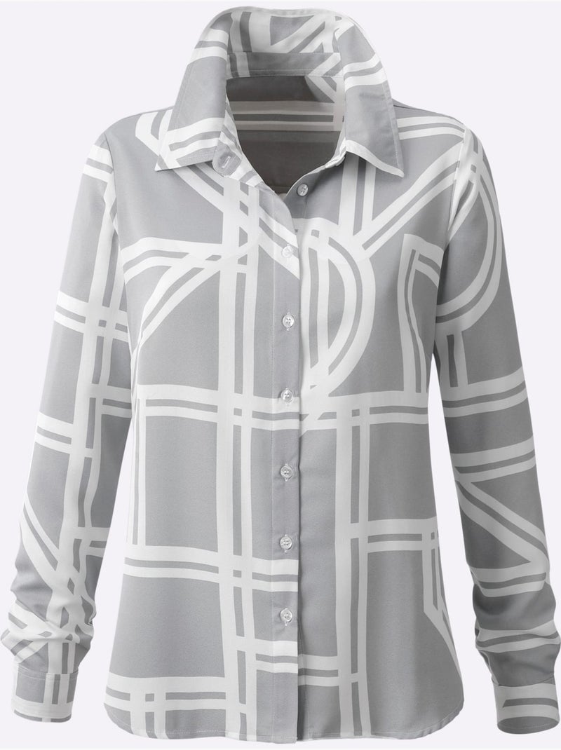 Chemisier Motif Graphique - Taille Standard - Helline Gris Ecru - Kiabi