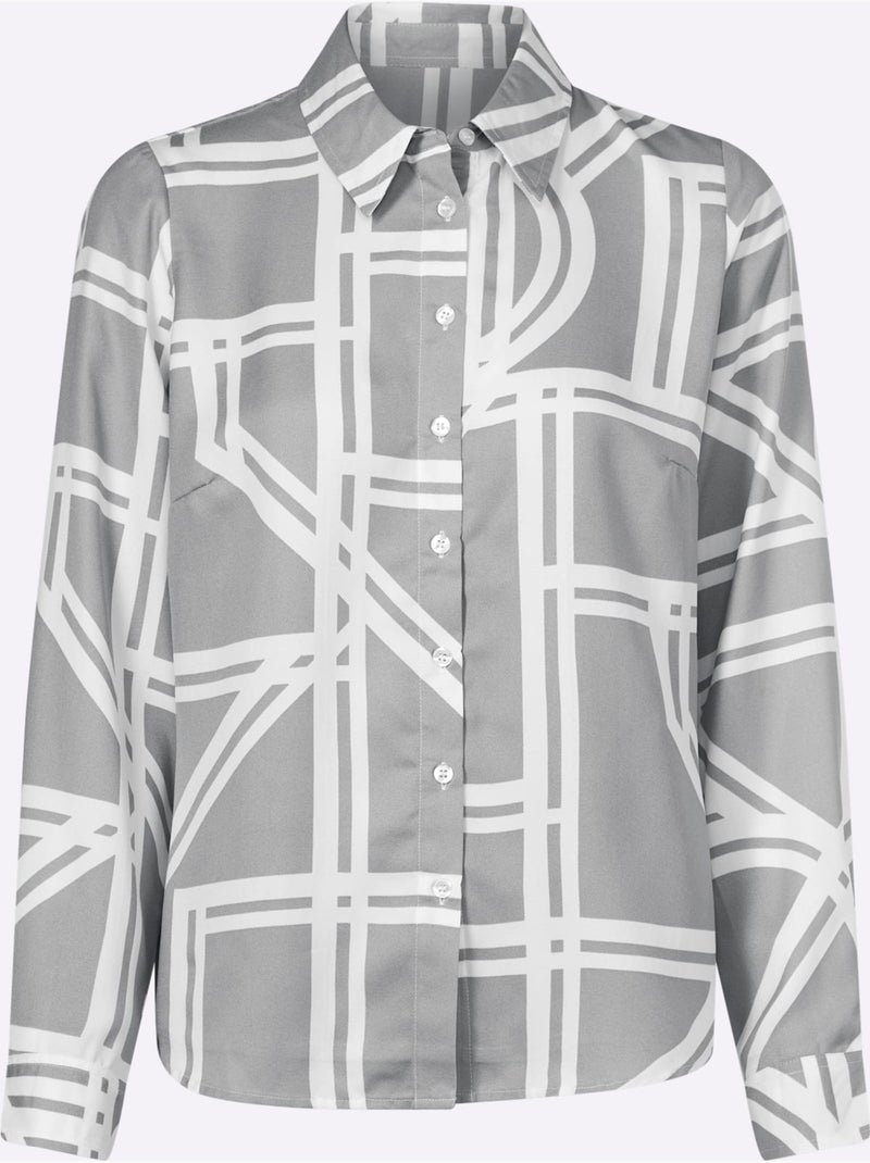 Chemisier Motif Graphique - Taille Standard - Helline Gris Ecru - Kiabi